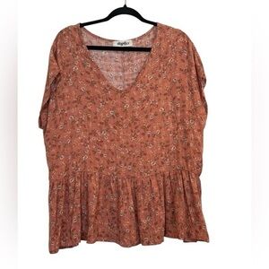 Haptics Ditzy Floral Cottagecore Ruffle Cap Sleeve Oversized Top Small